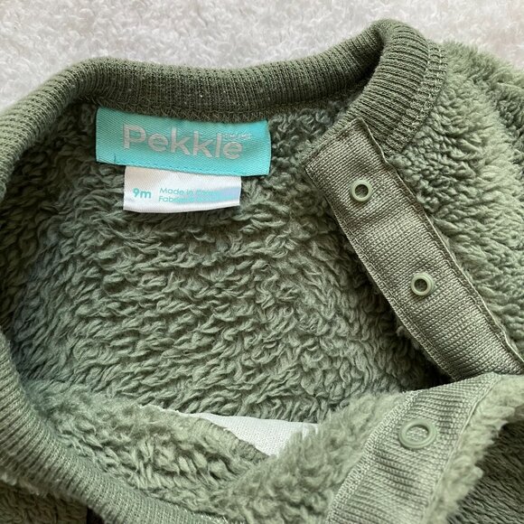 Pekkle 9M Olive Green Dinosaur Fuzzy Sweatshirt VGUC Baby Boy - Picture 9 of 16